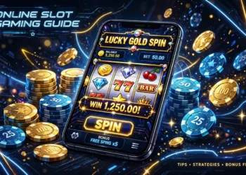 Smartphone displaying an online slot game with casino chips and neon lights, illustrating the Mega155 Online guide